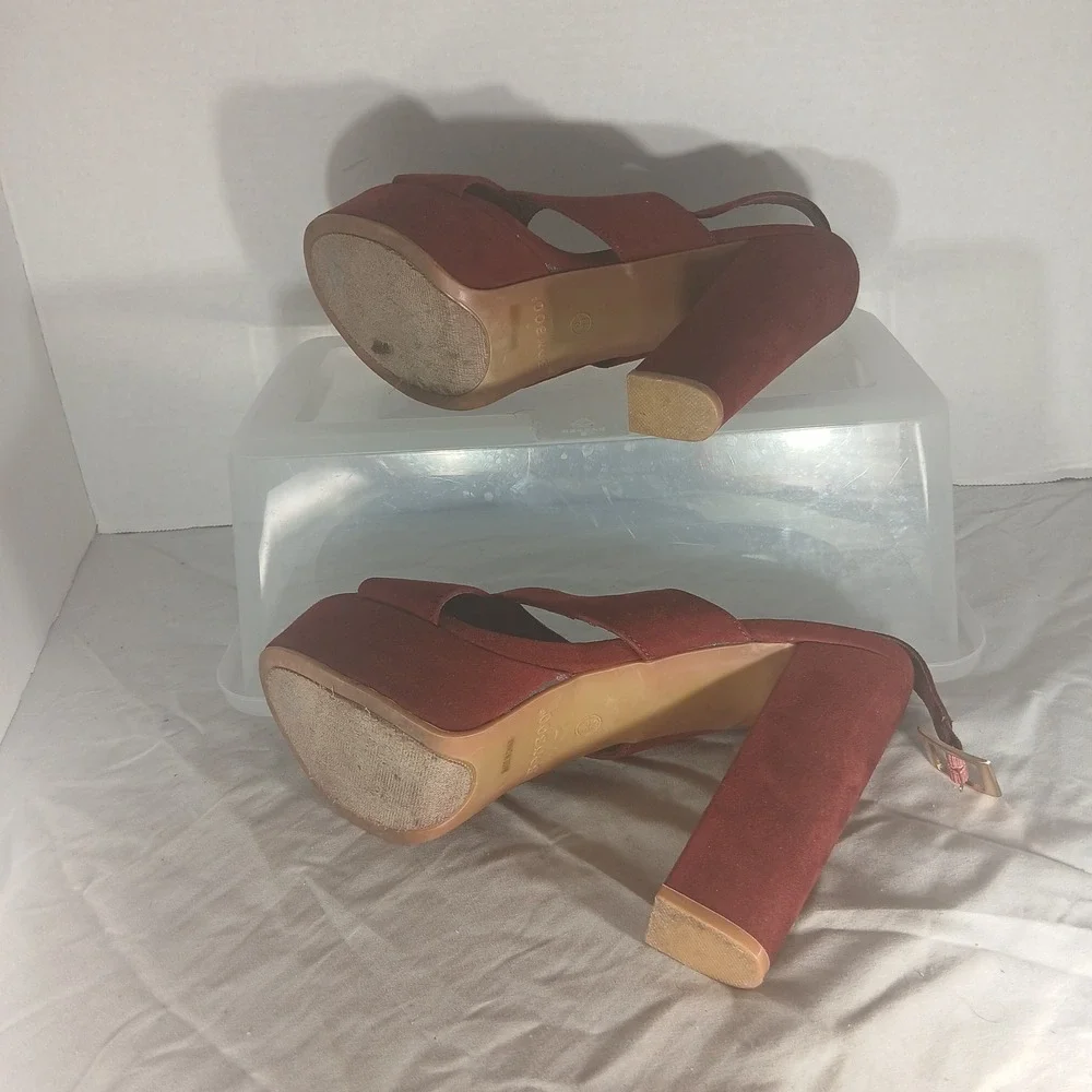 Bamboo Red Suede Platform Wedge Heels Buckle Ankle Strap Size‎ 8